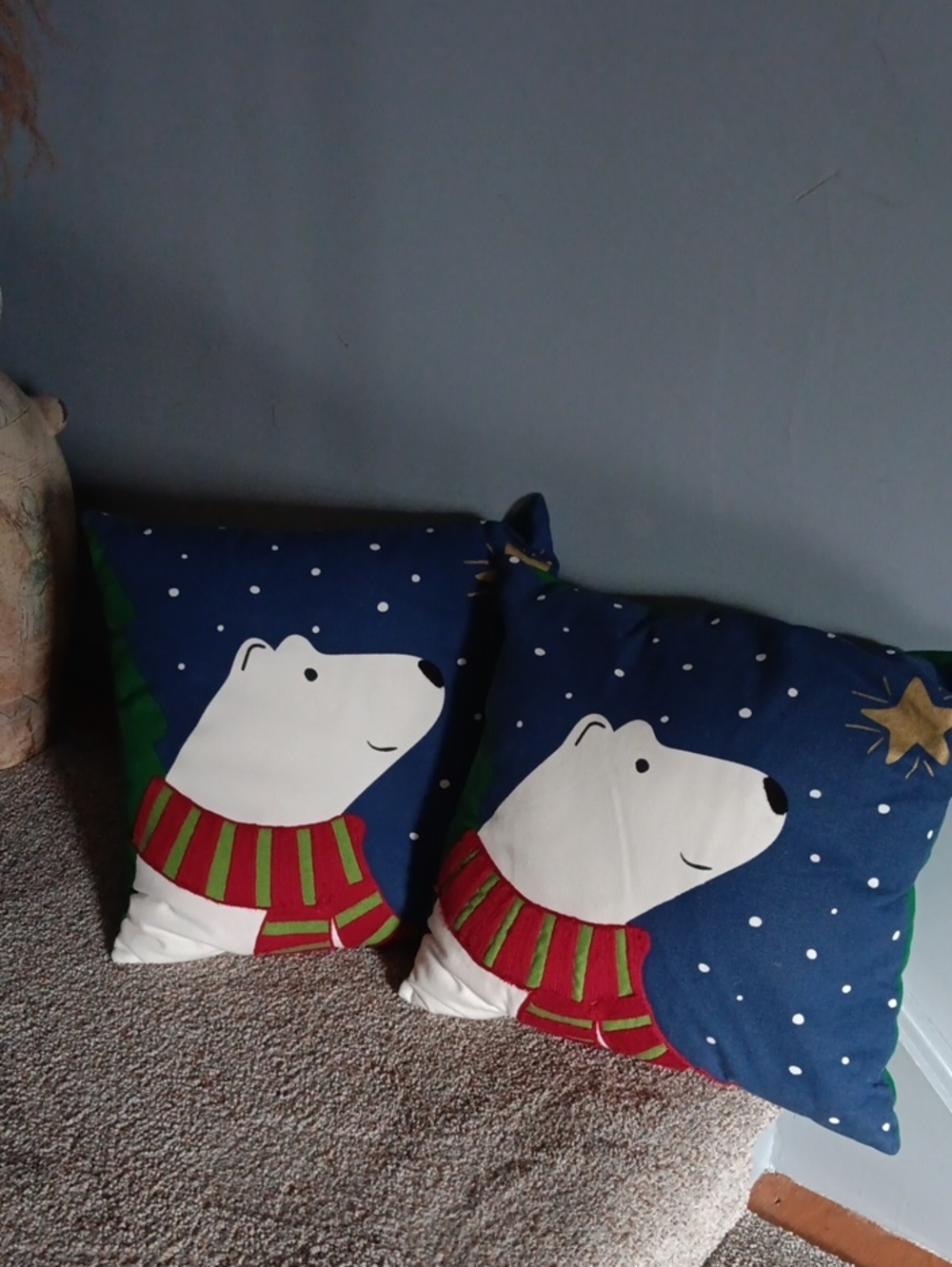Holiday Polar Bear Decorative Throw Pillow - Navy and White (Set Of 2)